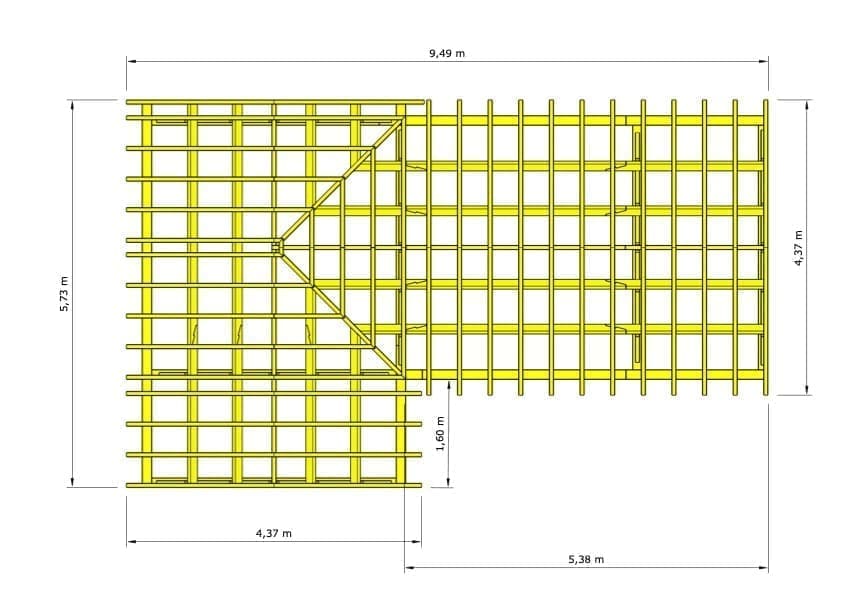 Liverpool Oak-Framed Garden Building – technical drawing: L-shaped floor plan