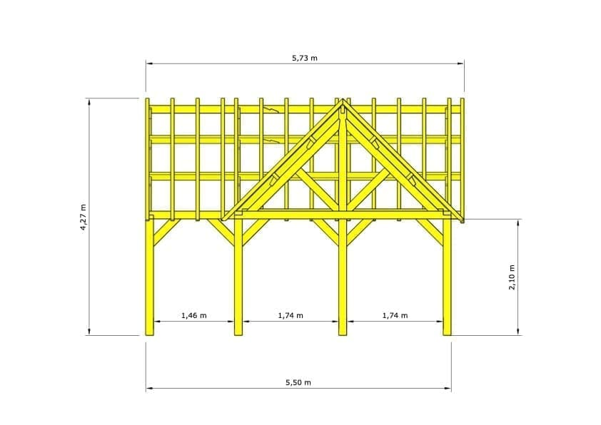 Liverpool Oak-Framed Garden Building – technical drawing: dimensioned front elevation