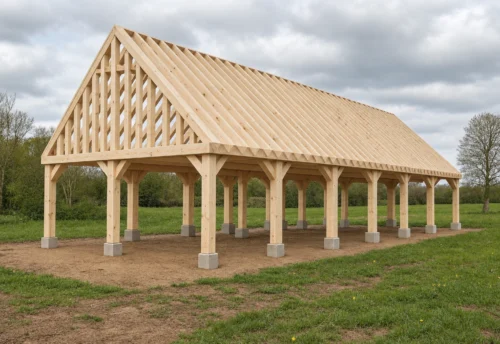 Leeds Pine Garden Building – Monumental Open Timber-Frame Structure – 16 × 6 m