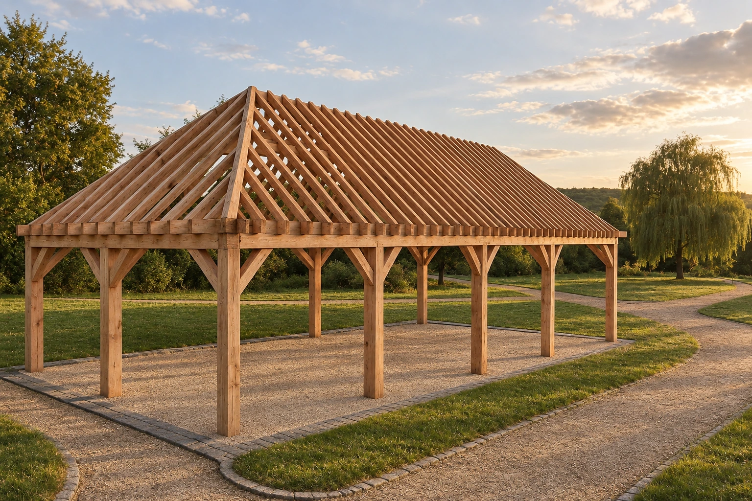 Douglasien-Gartenhaus München – Großer Gartenpavillon mit warmer Ausstrahlung – 15,5 m x 7 m